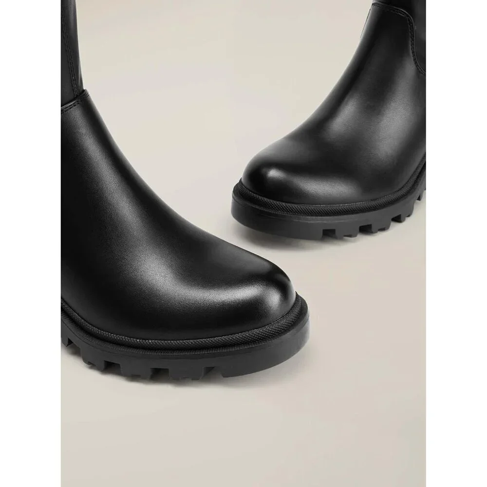 Women's Black-pu Faux Leather Knee High Over The Knee High Chunky Heel Boots - Picture 3 of 7
